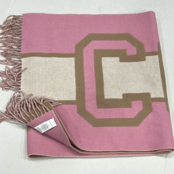 Coach Reversible Colorblock Varsity Print Oversized Muffler Scarf Pink Tan - Picture 7 of 7